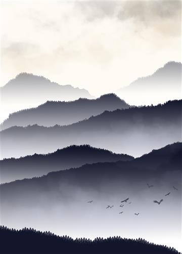 中国风水墨远山插画